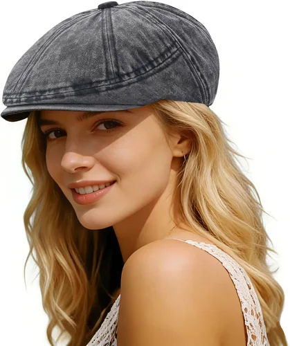 Vista 9 de Newsboy Flat Cap for Men Women, Adjustable Washed Cotton Hat #B36-café