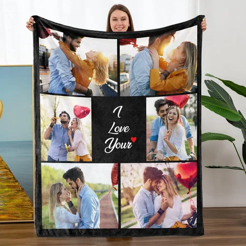 Vista 26 de TURMTF Manta personalizada con foto para mamá de hija e hijo, regalos de boda personalizados para ella, él, pareja, esposa, marido, novia, novio