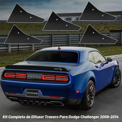 Vista 2 de Juego de difusor trasero de 5 aletas para Dodge Challenger SXT SRT RT Hellcat 2009-2014, difusor de labio de parachoques trasero negro con aletas