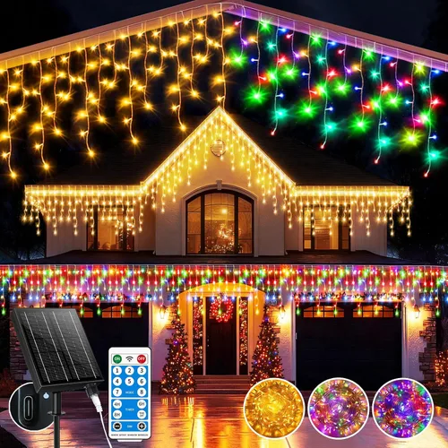 Vista 8 de Luces de carámbano solares para exteriores, 25+5M 800 luces de carámbano de Navidad, 8 modos, luces de cadena decorativas impermeables