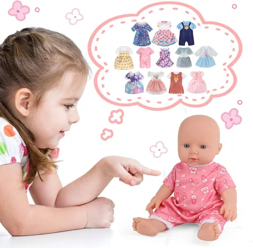Vista 9 de Ropa y accesorios para muñecas de niña, 12 juegos de ropa de muñeca para muñecas de 12 pulgadas, ropa de muñeca de bebé, ropa de vestir, pijamas