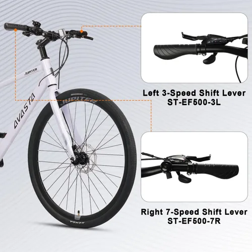 Vista 3 de AVASTA Jupiter 700C Bicicleta de carretera híbrida para adultos con paso bajo, bicicleta de ciclismo, marco de aluminio, 21 velocidades, frenos