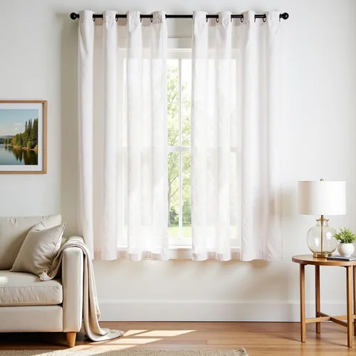 Vista 43 de Jinchan Cortinas de lino azul semitransparentes de 96 pulgadas de largo, 2 paneles para sala de estar con ojales, cortinas oscuras de lino