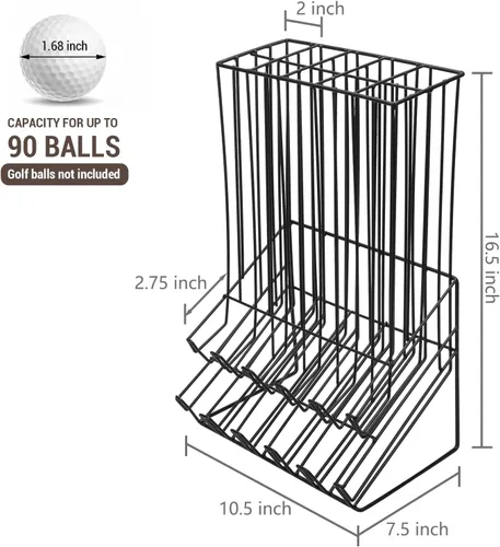 Vista 2 de MyGift Golf Ball Basket Holder - Matte Black Metal Wire Golf Ball Dispenser and Countertop Display Rack