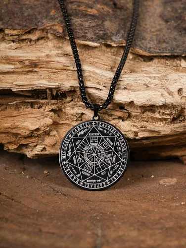 Vista 3 de HAQUIL Stainless Steel Seal of The Seven Archangels Medallion Pendant Necklace, Box Chain, Jewelry Gift for Men and Women