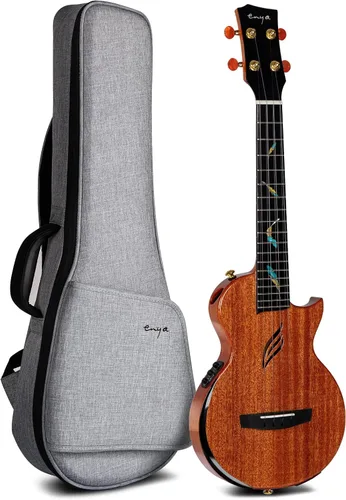 Vista 12 de Ukelele Enya Tenor completamente de madera de arce flameado con captador acústico AcousticPlus incorporado y estuche de lujo