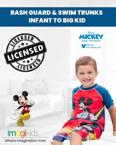 Vista 3 de Disney Mickey Mouse - Conjunto de traje de baño y camiseta de neopreno para bebés y niños pequeños