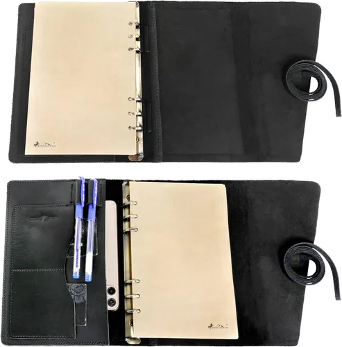 Vista 3 de Montana West Cuaderno de cuero genuino para mujeres y hombres, diario vintage recargable para escribir, carpeta de mano de 6 anillas, diario