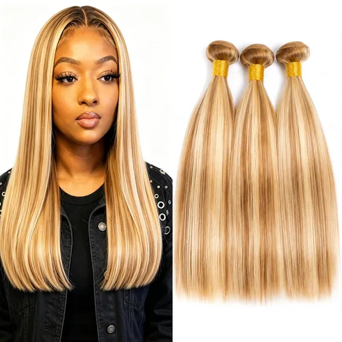 Vista 79 de P4613 Cabello humano rizado onda profunda marrón y paquetes mixtos 8 10 12 P4613 Ombre Marrón-Rubio-DP