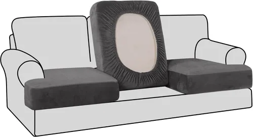 Vista 16 de H.VERSAILTEX Fundas de terciopelo elástico para silla con cojín en forma de T para sala de estar, funda de sofá, funda de asiento con cojín