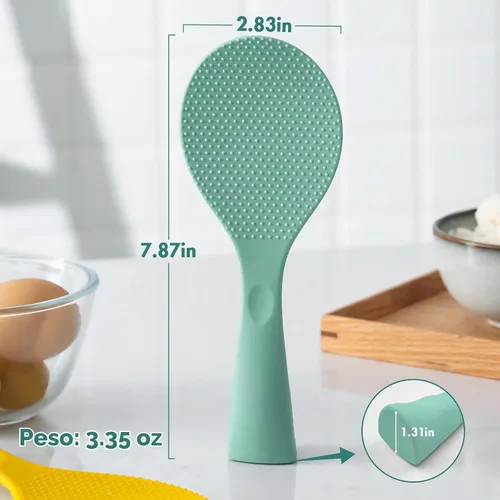 Vista 4 de FireKylin Cuchara de arroz de silicona con paleta antiadherente y soporte, cuchara para olla arrocera resistente al calor, cuchara para servir