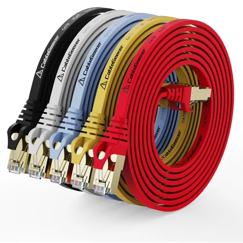 Vista 17 de CableGeeker Cables Ethernet planos blindados Cat8, 1 pie, paquete de 5, todo negro Negro (All-Black)