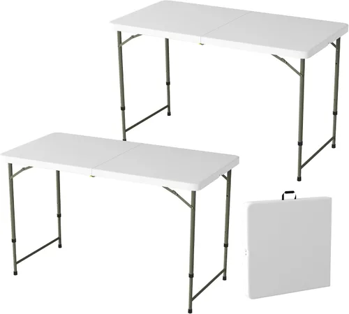Vista 11 de Lavish Home Mesas plegables portátiles, escritorio plegable portátil ligero con altura ajustable, pequeña mesa de plástico para bandeja de TV, Negro
