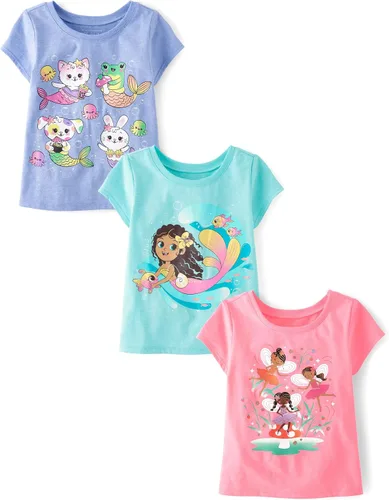 Vista 20 de The Children's Place Camisetas estampadas de manga corta para bebés y niñas pequeñas, con diseño de unicornios y mariposas, a la moda, paquete de 3