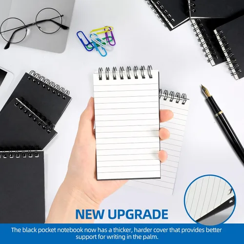 Vista 4 de Paquete de 8 cuadernos de bolsillo en espiral de 3 x 5 pulgadas, bloc de Negro