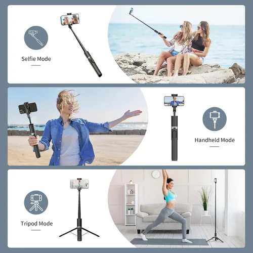 Vista 8 de Trípode de 61 pulgadas de alto para iPhone, trípode para selfie stick todo en uno con control remoto inalámbrico, soporte ligero para grabación