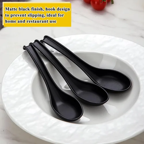 Vista 6 de Kyraton Juego de 24 cucharas de sopa asiática con mango largo fácil de sostener, cuchara japonesa de plástico irrompible para ramen, wonton chino