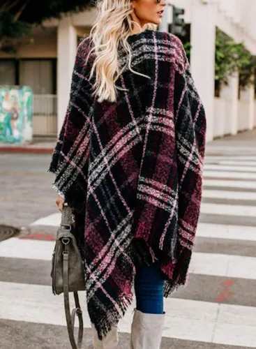 Vista 2 de VIMPUNEC - Pashmina estilo bohemio con patrón a cuadros para mujer, con borla.