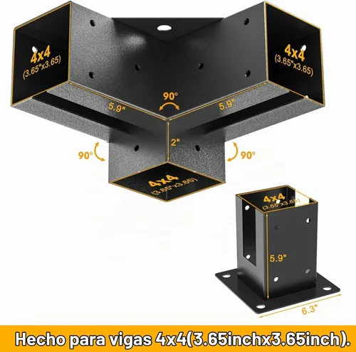 Vista 2 de Kit de soportes para pérgola 4 x 4, soportes de esquina de carpintería con recubrimiento de polvo de 3 vías, 2 hombros de soporte y 2 bases