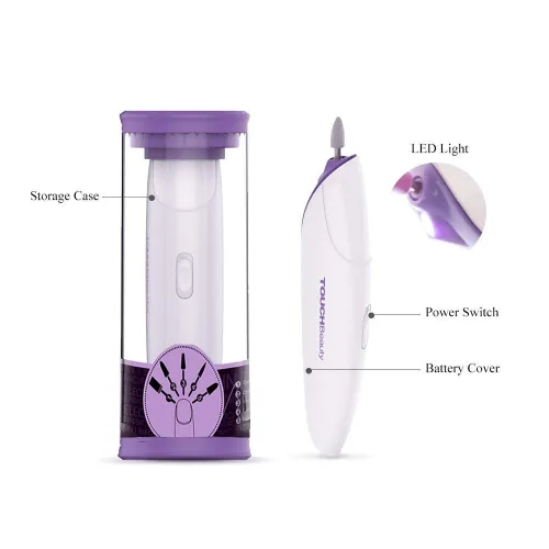 Vista 2 de Juego de lima de uñas eléctrica automática profesional para manicura/pedicura, 5 accesorios intercambiables, sin cable y funciona