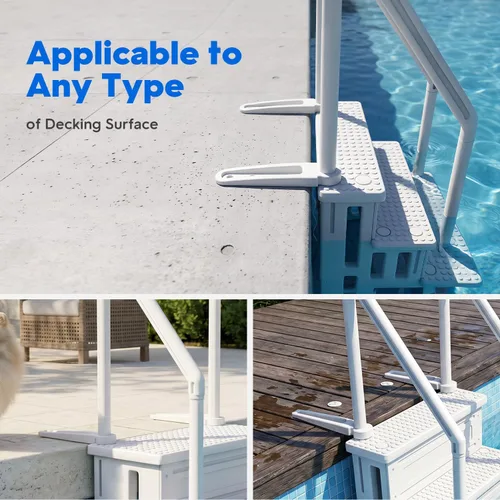 Vista 8 de XtremepowerUS Escalera de piscina sobre el suelo y sistema de 4 escalones con pasamanos, escalera de entrada resistente para acceso de terraza a