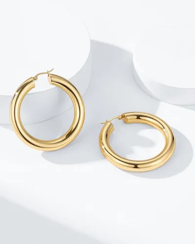 Vista 5 de Pendientes de aro de oro de acero inoxidable grueso de 0.276 in de grosor 14k dorado