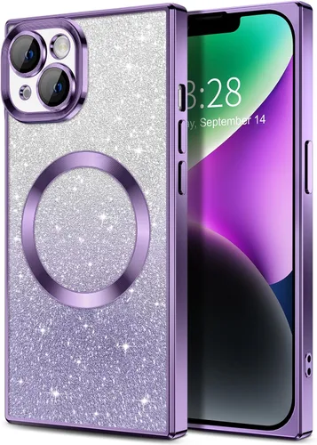 Vista 20 de Hython Funda para iPhone 13 Pro transparente con purpurina magnética [compatible con MagSafe] Protector completo de lente de cámara delgado