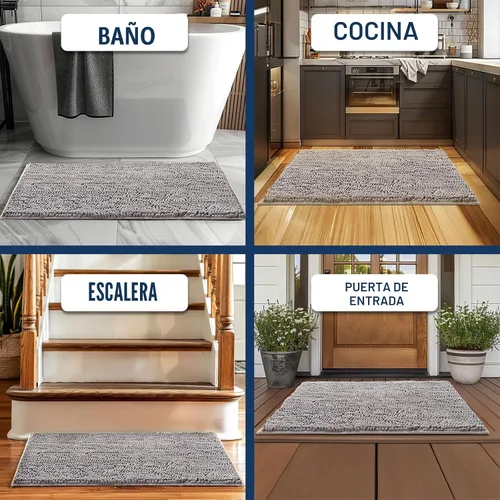 Vista 6 de Muddy Mat Alfombras de Baño de Chenilla de Microfibra de Secado Rápido Antideslizantes Lavables, Extra Gruesas, Suaves y Altamente Absorbentes Gris