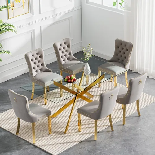 Vista 116 de Juego de mesa de comedor de cristal plateado moderno de 47 pulgadas para 2, juego de mesa de comedor de cocina redonda de 3 piezas con patas