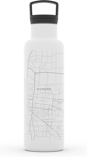Vista 53 de Well Told Botella de agua aislada con mapa de Washington DC grabado, botella de acero inoxidable grabada (21 onzas, blanco) botella aislada de mapa