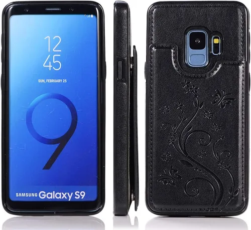 Vista 4 de Funda de teléfono para Samsung Galaxy S9 con protector de pantalla de vidrio templado, tarjetero con soporte para tarjetero, soporte con tapa