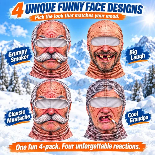 Vista 6 de Old Man Ski Mask,Funny Realistic Face Printed Balaclava,Stretch Cosplay Headgear for Halloween,Costume Parties & Pranks