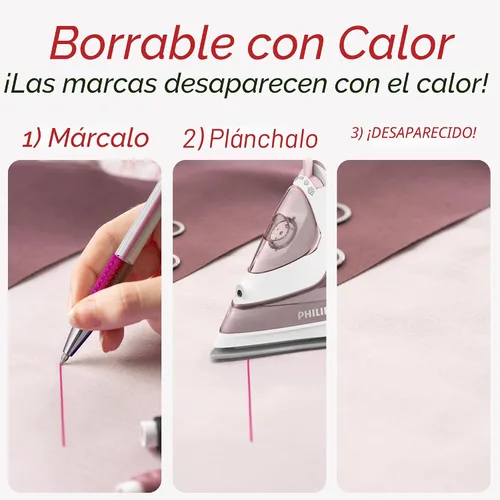 Vista 2 de Lange & König Bolígrafos de Marcado de Tela Borrables con Calor para Costura - 4 Bolígrafos + 8 Repuestos - Suministros de Costura Suministros