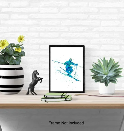 Vista 4 de Impresión artística de pared de acuarela de esquí, foto sin marco de 8 x 10 pulgadas, gran regalo para esquiadores y snowboarders, decoración
