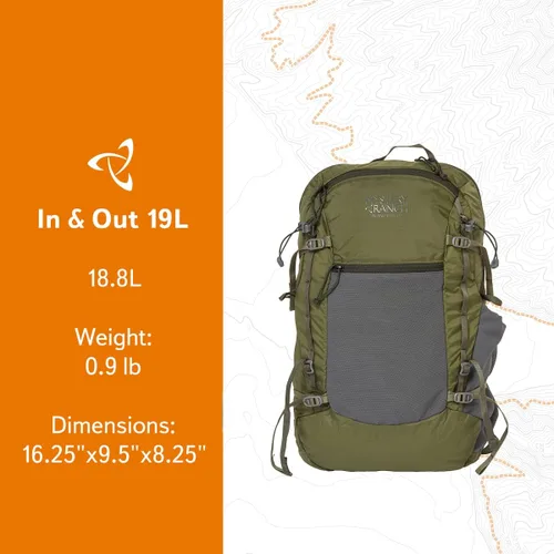 Vista 2 de Mystery Ranch Mochila In and Out - Mochila plegable ligera, verde bosque, 19L