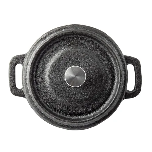 Vista 3 de TableCraft 10747 Cocotte, 8 onzas., con tapa & asas, de acero inoxidable perilla, hierro fundido, negro