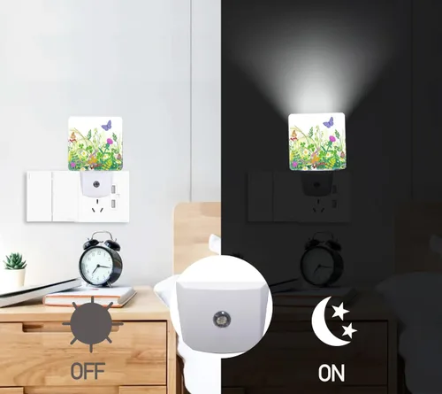 Vista 3 de Luz nocturna LED con diseño de mariposa de primavera, con sensor de atardecer a amanecer, luces nocturnas con sensor automático de flores silvestres