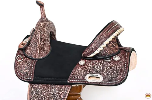 Vista 5 de HILASON Sillín de caballo sin árboles para niños, barril de cuero occidental americano, silla de montar de caballo silla de montar occidental