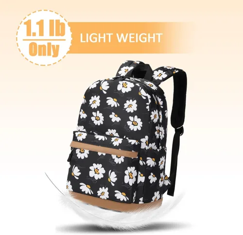 Vista 8 de Mochila escolar de 3 juegos, Pequeña margarita negra, Mediana, Mochilas Daypack