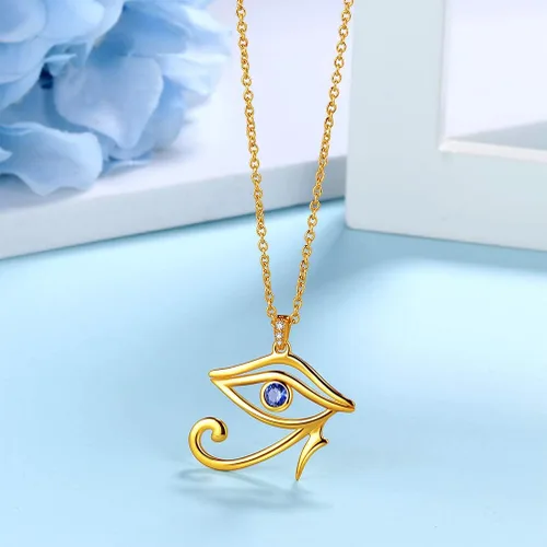 Vista 8 de Jewmon Egyptian Eye of Horus Necklace for Women 925 Sterling Silver Blue Eye Pendant Necklace Horus Eye of Ra Necklace Ancient Egyptian Jewelry for