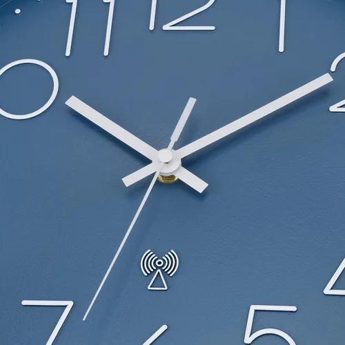 Vista 5 de Foxtop Reloj de pared atómico que funciona con pilas, redondo, analógico, moderno, juego automático para oficina, aula, dormitorio, cocina, sala