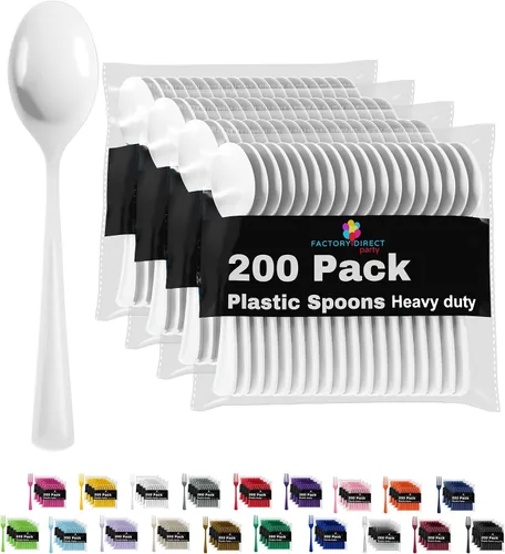 Vista 11 de Party Solids Cucharas de plástico negras, 200 piezas, cucharas negras, utensilios desechables, juego de cubiertos de plástico resistente