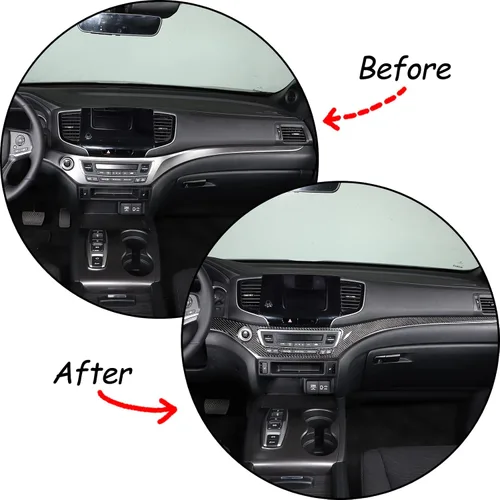 Vista 2 de Decoración de consola central de automóvil de fibra de carbono real suave 3D, marco de decoración, kit de decoración compatible con Honda Pilot 2015