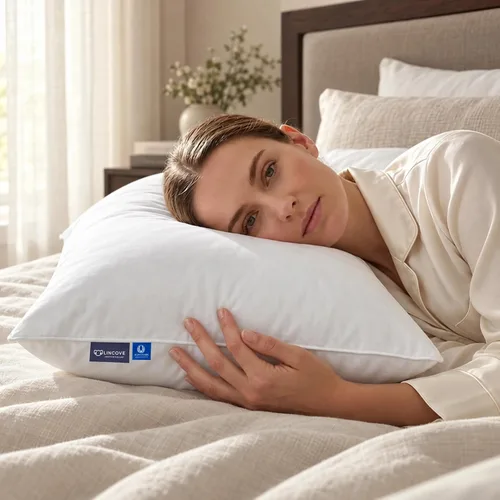 Vista 4 de Lincove Signature - Almohada de plumón 100% blanca canadiense, almohada de lujo para dormir de espalda, estómago y de lado, almohada de cama de 800