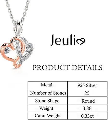 Vista 2 de Jeulia Collar de corazón de diamante de plata de ley infinito doble corte de corazón infinito colgante de amor de cristal transparente granate