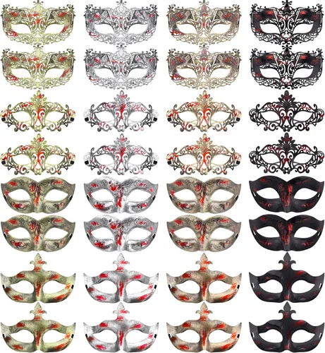 Vista 12 de FEQO 32 máscaras de mascarada, máscaras antiguas vintage venecianas