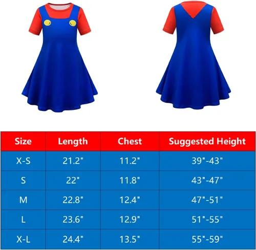 Vista 4 de Garperkids Disfraz de Mariio de dibujos animados de manga corta, acampanado, vestido de patinadora de giro, para niñas, Halloween, cosplay, vestido
