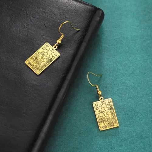 Vista 4 de TEAMER Tarot Cards - Aretes colgantes de acero inoxidable con amuleto vintage, joyería Wiccan para mujeres y niñas, Acero inoxidable, desconocido