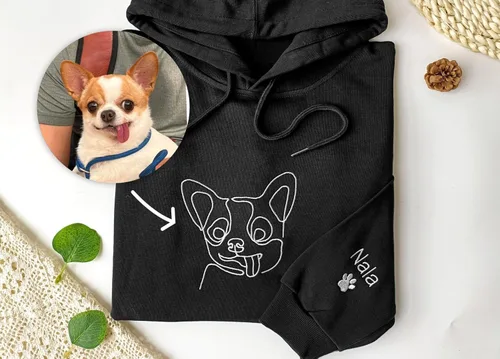 Vista 3 de Nazenti Sudadera con capucha bordada para perro, sudadera personalizada de una línea para mascotas, suéter de mamá de perro, regalos personalizados