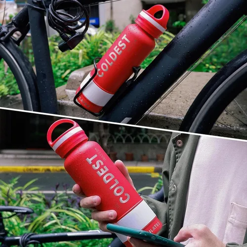 Vista 6 de Coldest Botella de agua aislada con tapa con asa, a prueba de fugas, acero inoxidable moderno aislado, triple pared, botellas deportivas, frasco